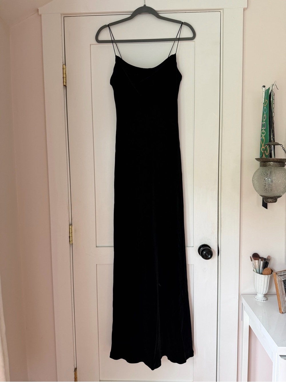 Classic Black Velvet Slip Dress with Spaghetti Straps